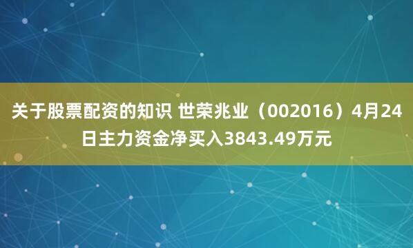 关于股票配资的知识 世荣兆业（002016）4月24日主力资金净买入3843.49万元